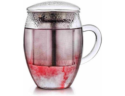 Großes Teeglas 3-teilig 400ml, mit Edelstahlsieb & Deckel - First-Cup