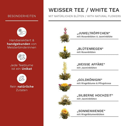 6 Teeblumen ErblühTee - Weiß Geschenk-/ Probierset 'Weißer Tee'