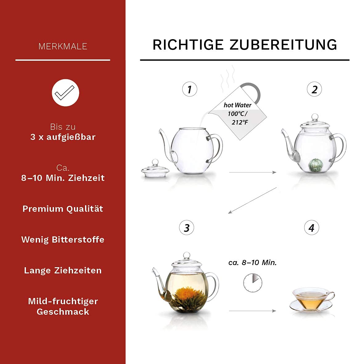 6 Teeblumen ErblühTee - Weiß Geschenk-/ Probierset 'Weißer Tee'