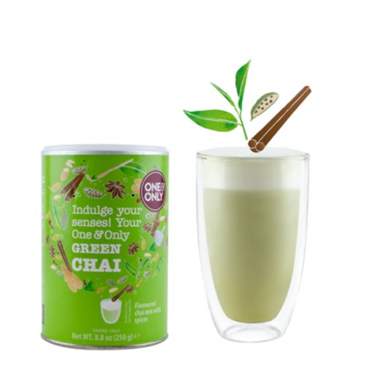 Set: Chai Powder Green, 250 g Dose+Thermoglas doppelwandig 360 ml